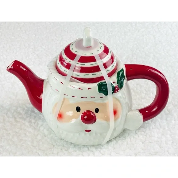 (NWT) HOLLY & MOSS • Red/White Christmas Holiday Santa Claus Teapot - Picture 12 of 12